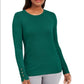Suéter feminino JM Collection com gola redonda e punhos abotoados, verde, tamanho pequeno
