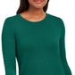 Suéter feminino JM Collection com gola redonda e punhos abotoados, verde, tamanho pequeno