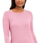 Suéter feminino JM Collection com gola redonda e punhos abotoados, rosa, tamanho pequeno