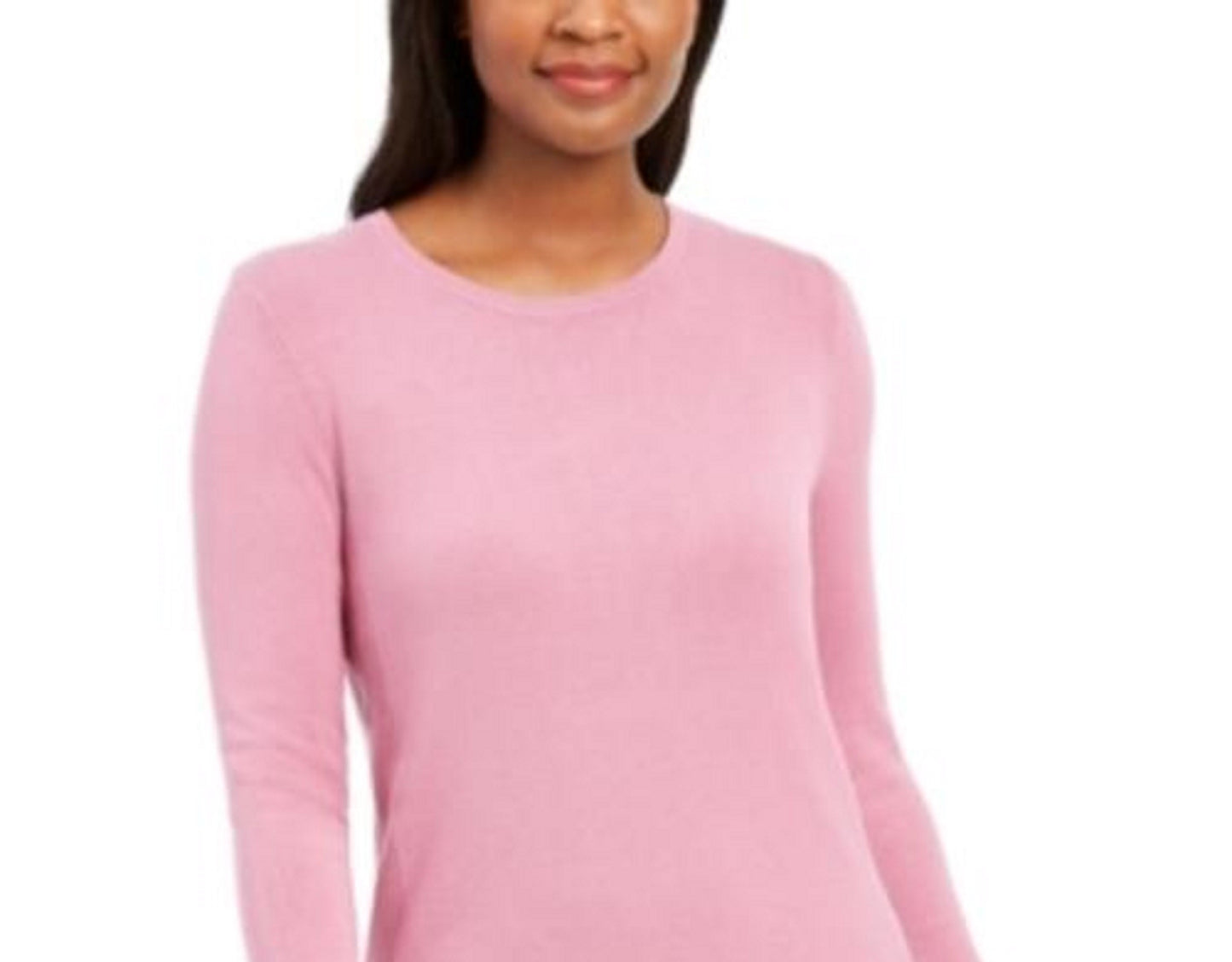 Suéter feminino JM Collection com gola redonda e punhos abotoados, rosa, tamanho pequeno