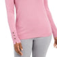 Suéter feminino JM Collection com gola redonda e punhos abotoados, rosa, tamanho pequeno