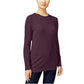 Suéter feminino JM Collection com gola redonda e punhos abotoados, roxo, tamanho extra grande