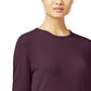 Suéter feminino JM Collection com gola redonda e punhos abotoados, roxo, tamanho extra grande