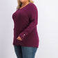 JM Collection Suéter feminino com gola redonda e punhos abotoados, tamanho médio, vermelho, grande