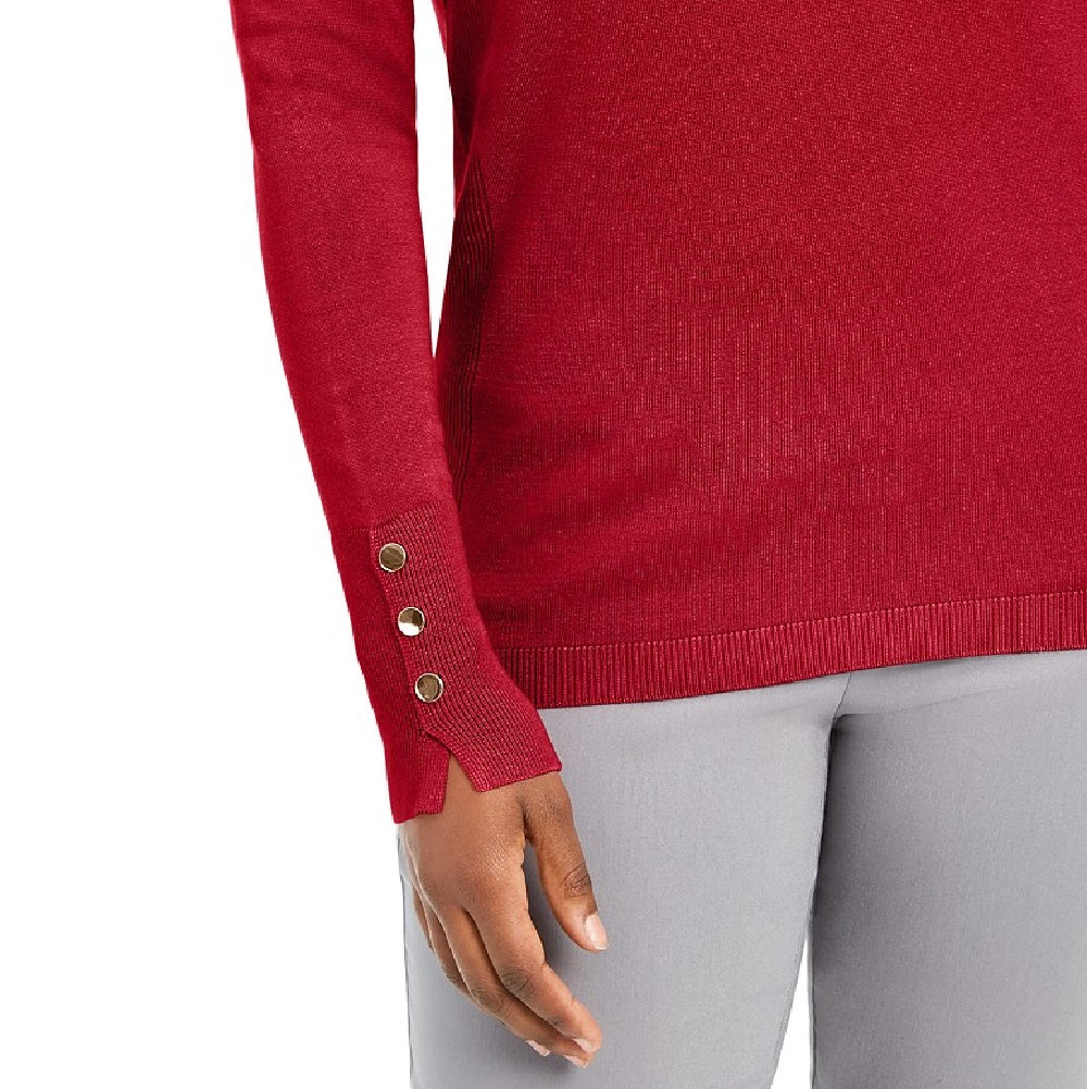 Suéter feminino JM Collection com gola redonda e punhos abotoados, tamanho extra grande, vinho