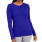 JM Collection Suéter feminino de gola redonda com punho de botão, tamanho XL, azul