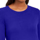 JM Collection Suéter feminino de gola redonda com punho de botão, tamanho XL, azul