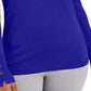 JM Collection Suéter feminino de gola redonda com punho de botão, tamanho XL, azul
