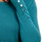 JM Collection Suéter feminino de gola redonda com punho de botão, tamanho pequeno, verde