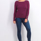 JM Collection Suéter feminino de gola redonda com punho de botão e berried Treasur tamanho pequeno médio