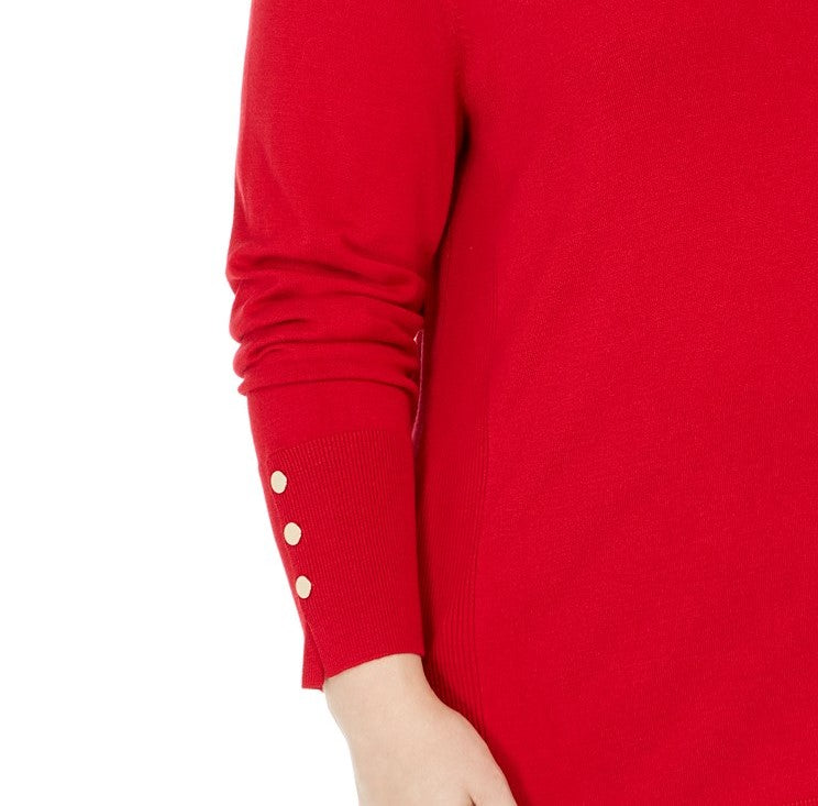 JM Collection Suéter feminino plus size com punho de botão e decote em V, vermelho, tamanho 2, extra grande