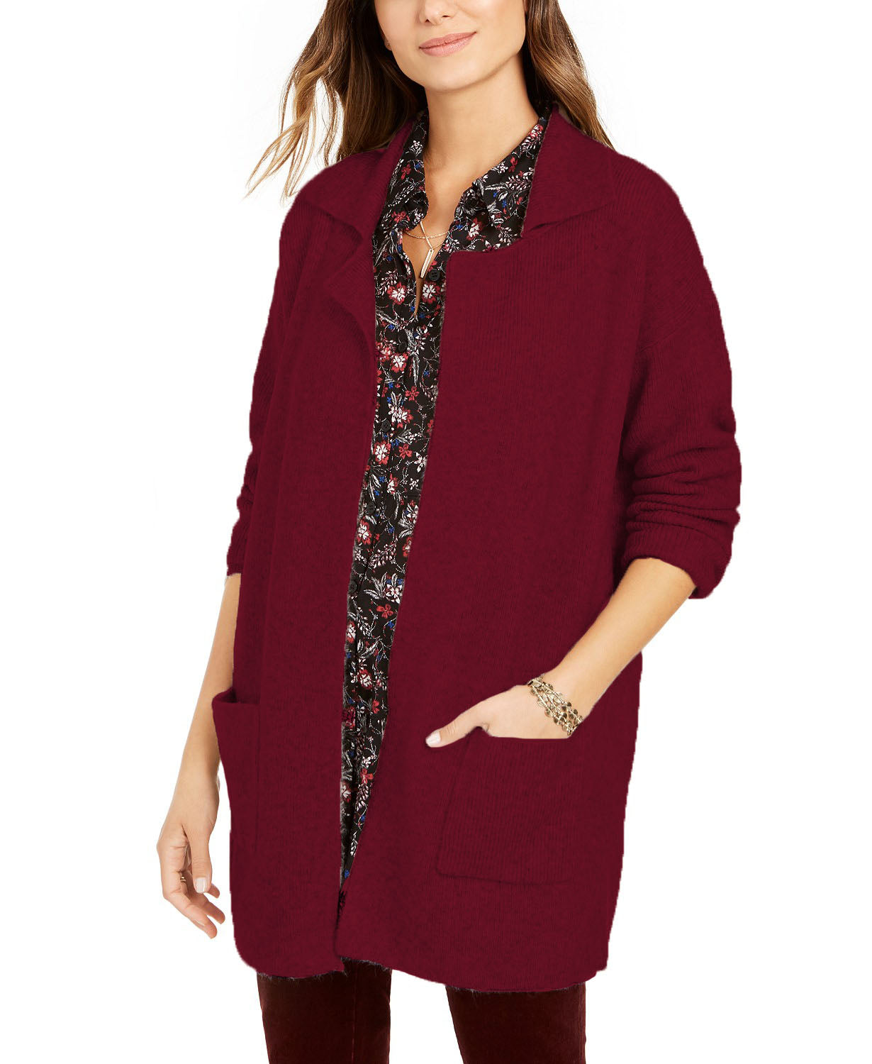 Jaqueta feminina Style &amp; Co com abertura frontal, tamanho médio, roxa, pequena