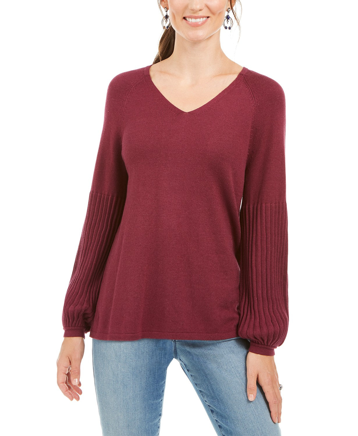 Suéter túnica feminino estilo &amp; co com manga bispo vermelho escuro tamanho pequeno