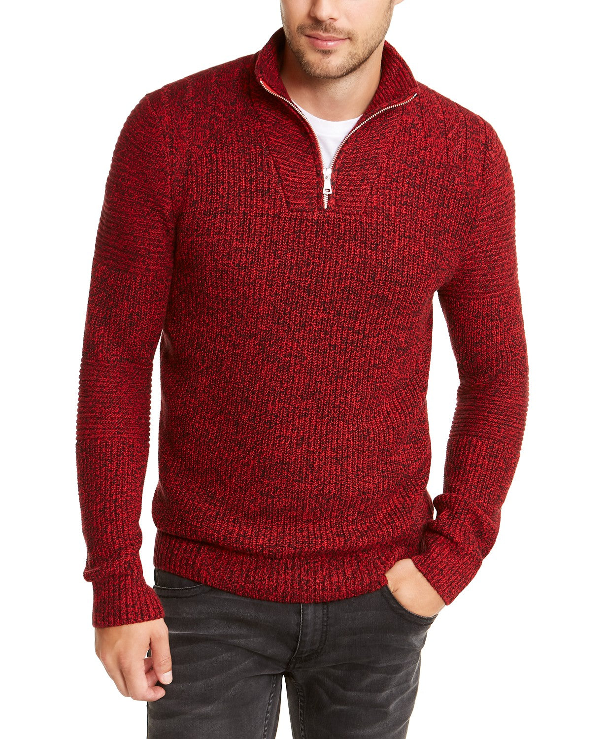 Suéter masculino INC International Concepts com zíper de um quarto, vermelho, tamanho pequeno