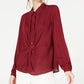 Blusa feminina Alfani Petite Twist com botões na frente, vermelha escura, tamanho médio