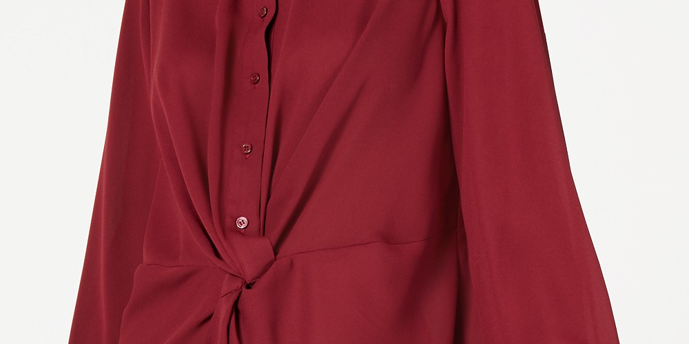 Blusa feminina Alfani Petite Twist com botões na frente, vermelha escura, tamanho médio
