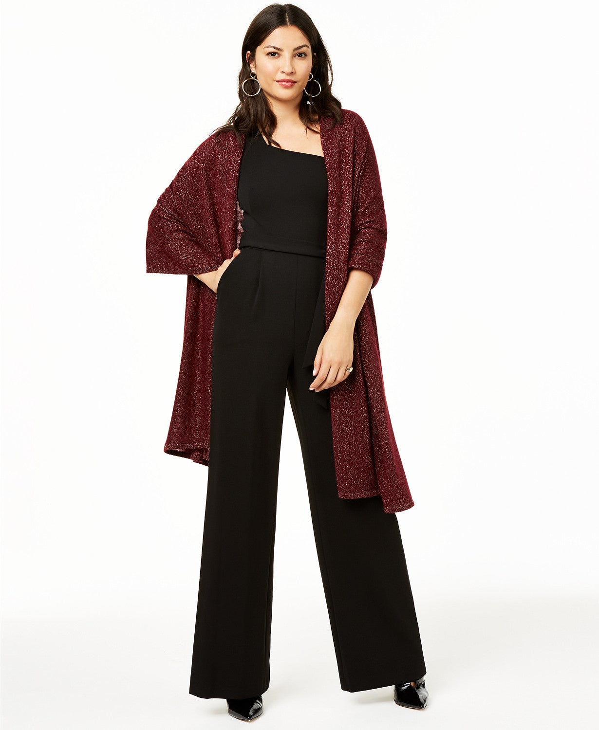 Charter Club Cashmere Metálico Oversized Wrap Feminino Vermelho Escuro Tamanho Regular