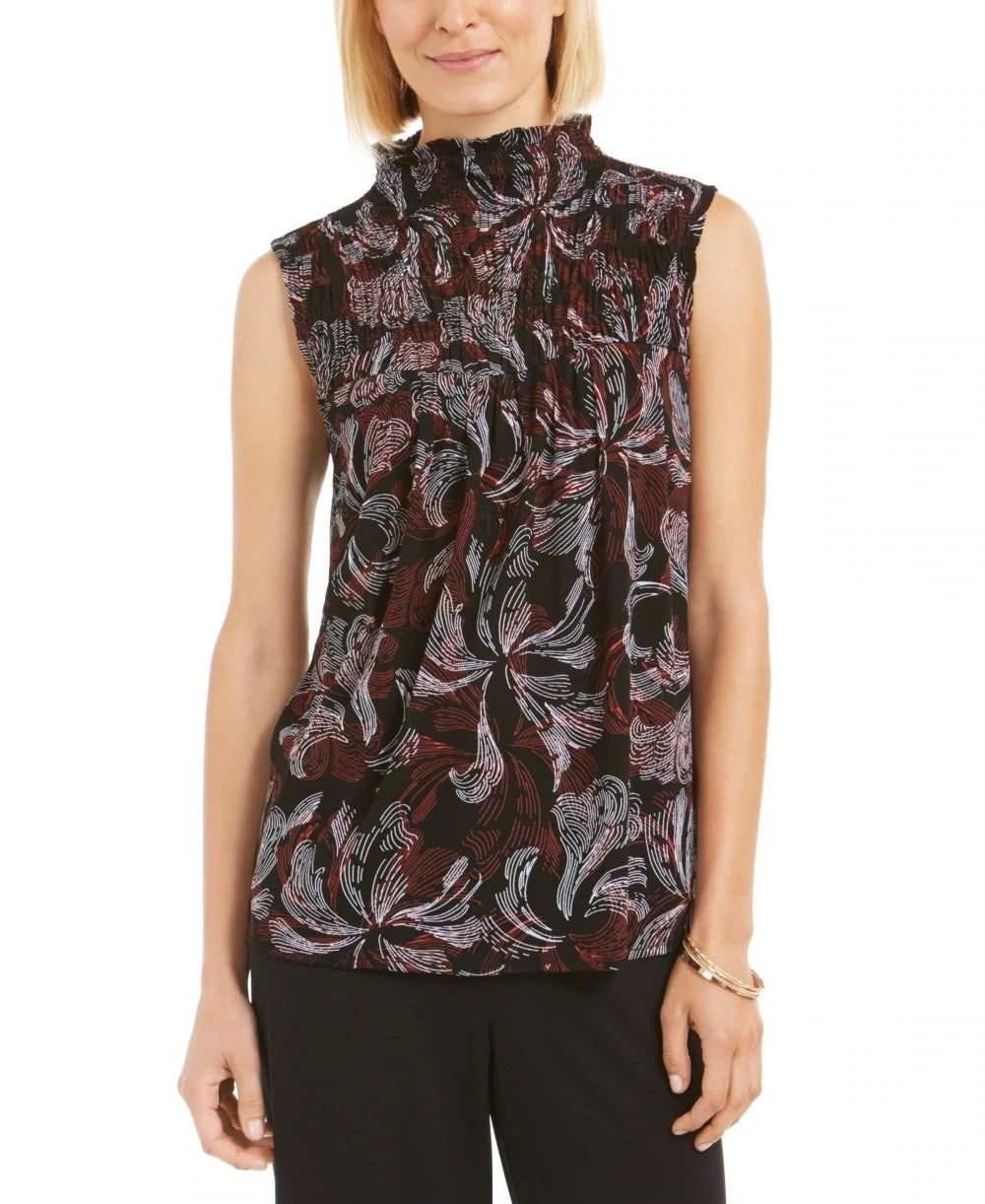 Blusa feminina Alfani com estampa de gola alta e franzida, tamanho pequeno, vermelha