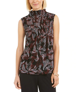 Blusa feminina Alfani com estampa de gola alta e franzida, tamanho pequeno, vermelha