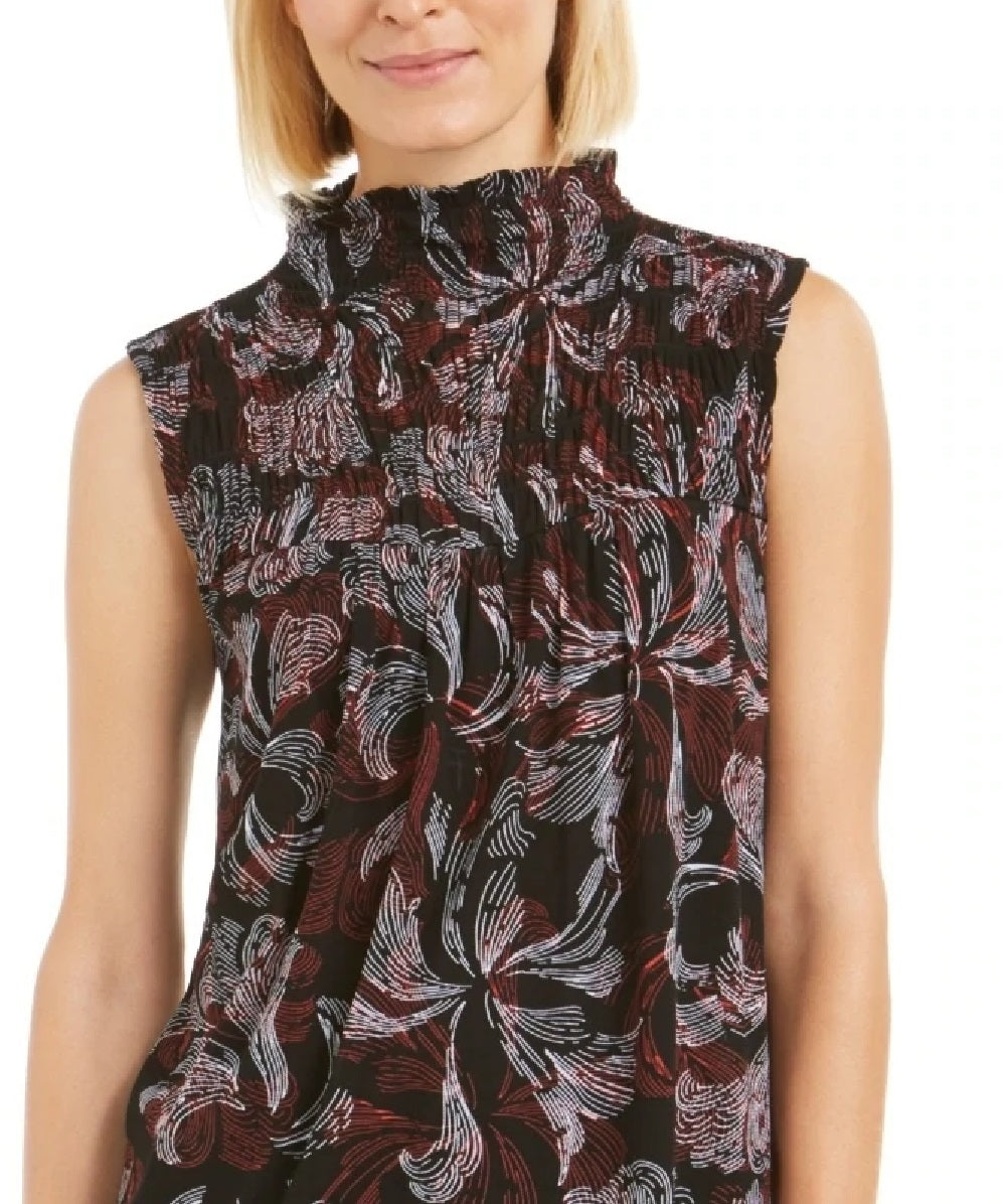 Blusa feminina Alfani com estampa de gola alta e franzida, tamanho pequeno, vermelha