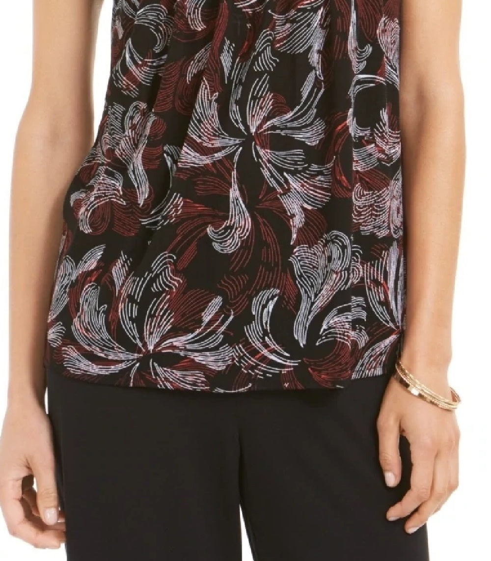 Blusa feminina Alfani com estampa de gola alta e franzida, tamanho pequeno, vermelha