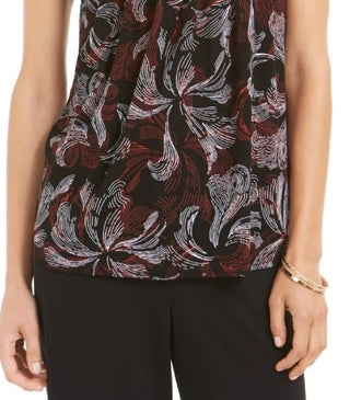 Blusa feminina Alfani com estampa de gola alta e franzida, tamanho pequeno, vermelha