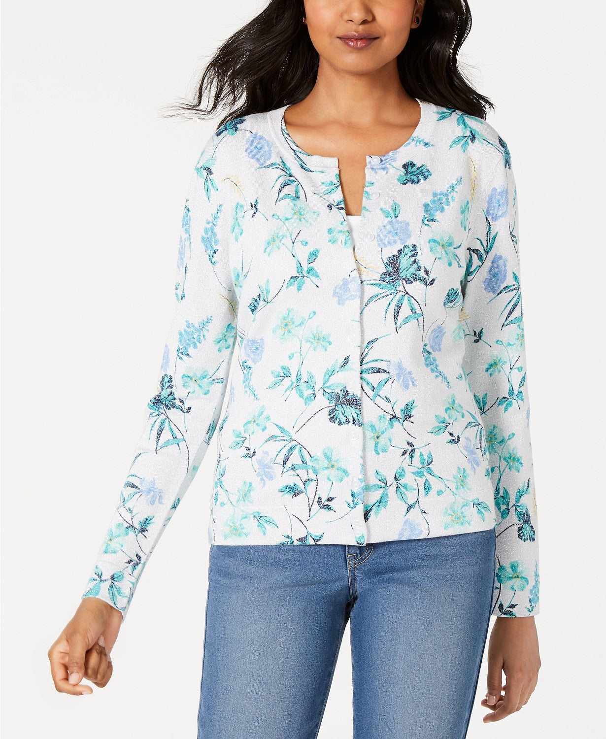 Cardigan feminino com estampa floral azul Charter Club, tamanho extra grande