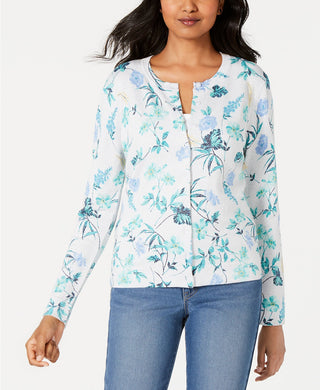 Charter Club Women's Floral-Print Cardigan  Blue Size Extra Large