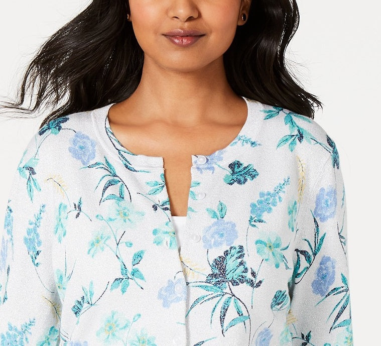 Cardigan feminino com estampa floral azul Charter Club, tamanho extra grande