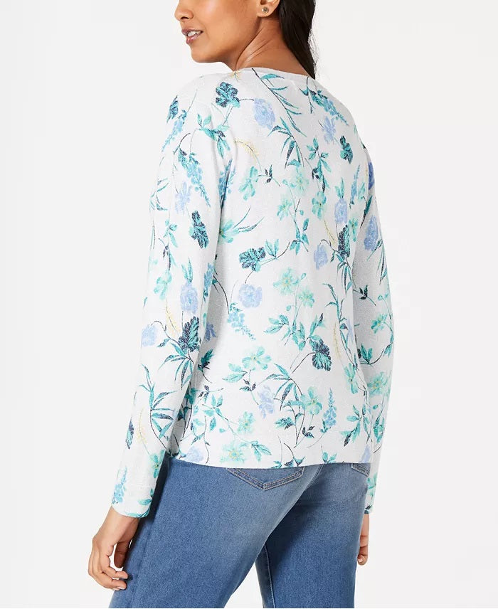 Cardigan feminino com estampa floral Charter Club, branco, tamanho pequeno