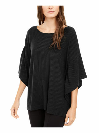 Alfani Poncho feminino canelado com decote canoa, preto, tamanho 2, extra grande