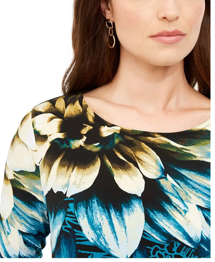 Blusa túnica feminina Alfani em camadas com bainha cruzada, preta, tamanho médio