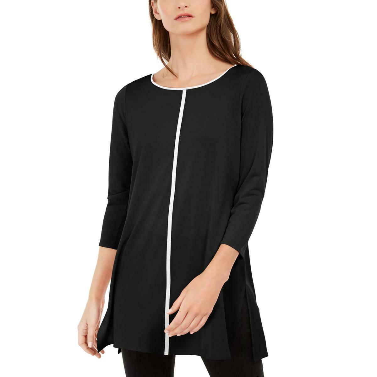Alfani Feminino Listrado Com Fendas Laterais Túnica Elegante Preto Tamanho P