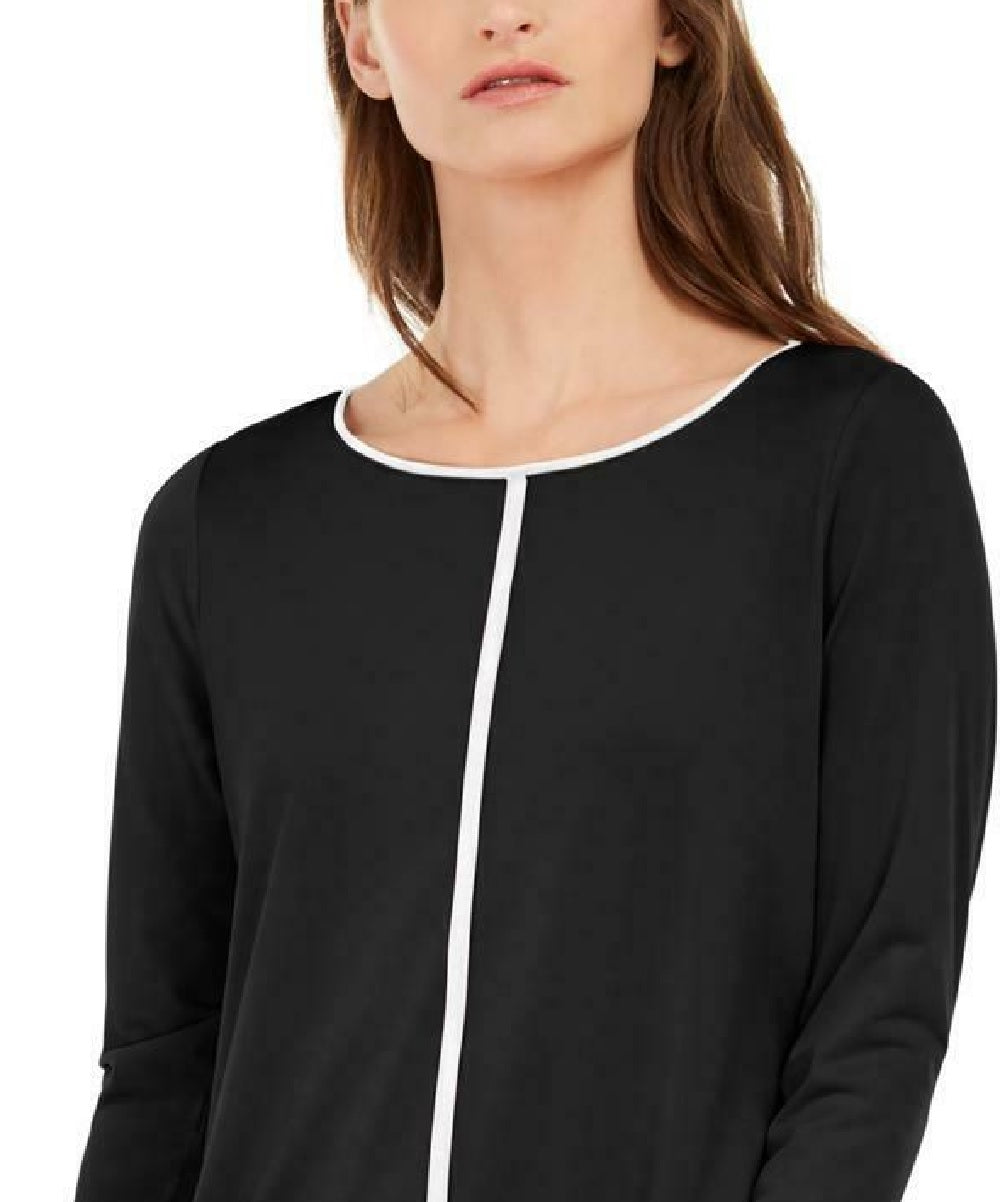 Alfani Feminino Listrado Com Fendas Laterais Túnica Elegante Preto Tamanho P