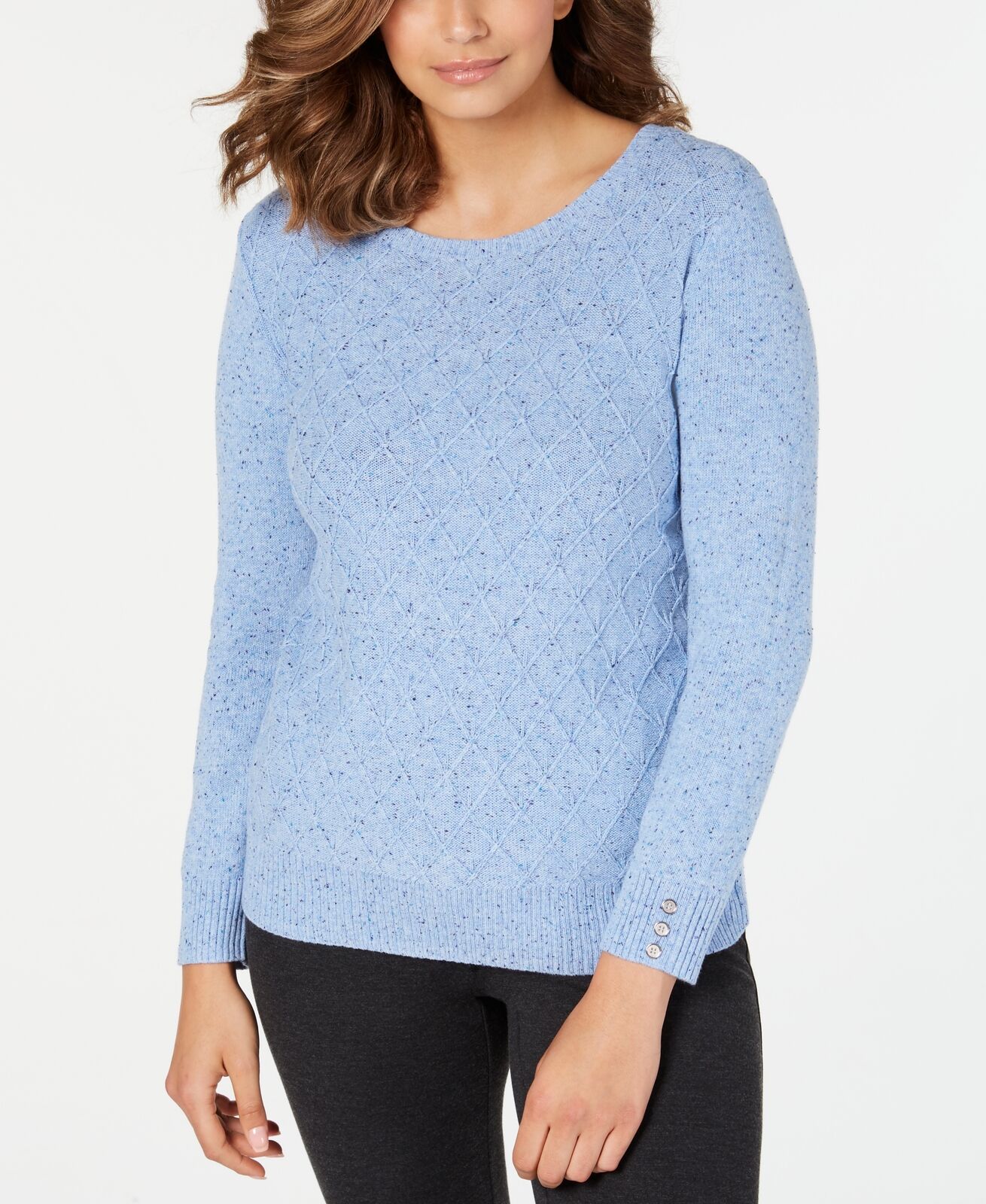 Karen Scott Suéter Feminino Diamond Cable-Knit Azul Tamanho Grande