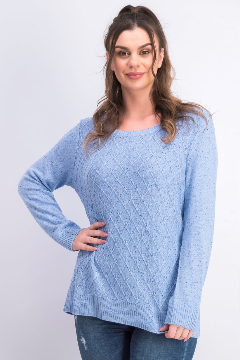Karen Scott Suéter Feminino Diamond Cable-Knit Azul Tamanho Médio