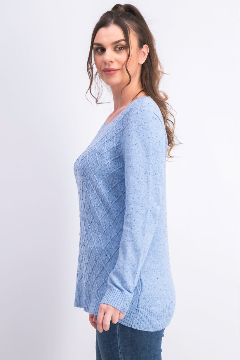 Karen Scott Suéter Feminino Diamond Cable-Knit Azul Tamanho Médio