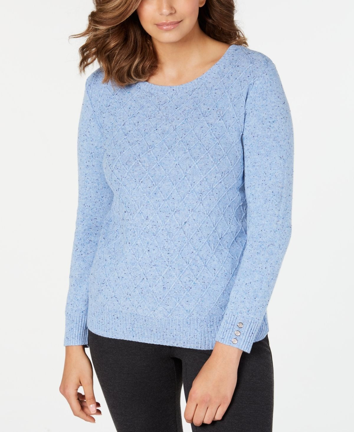 Karen Scott Suéter Feminino Diamond Cable-Knit Azul Tamanho P