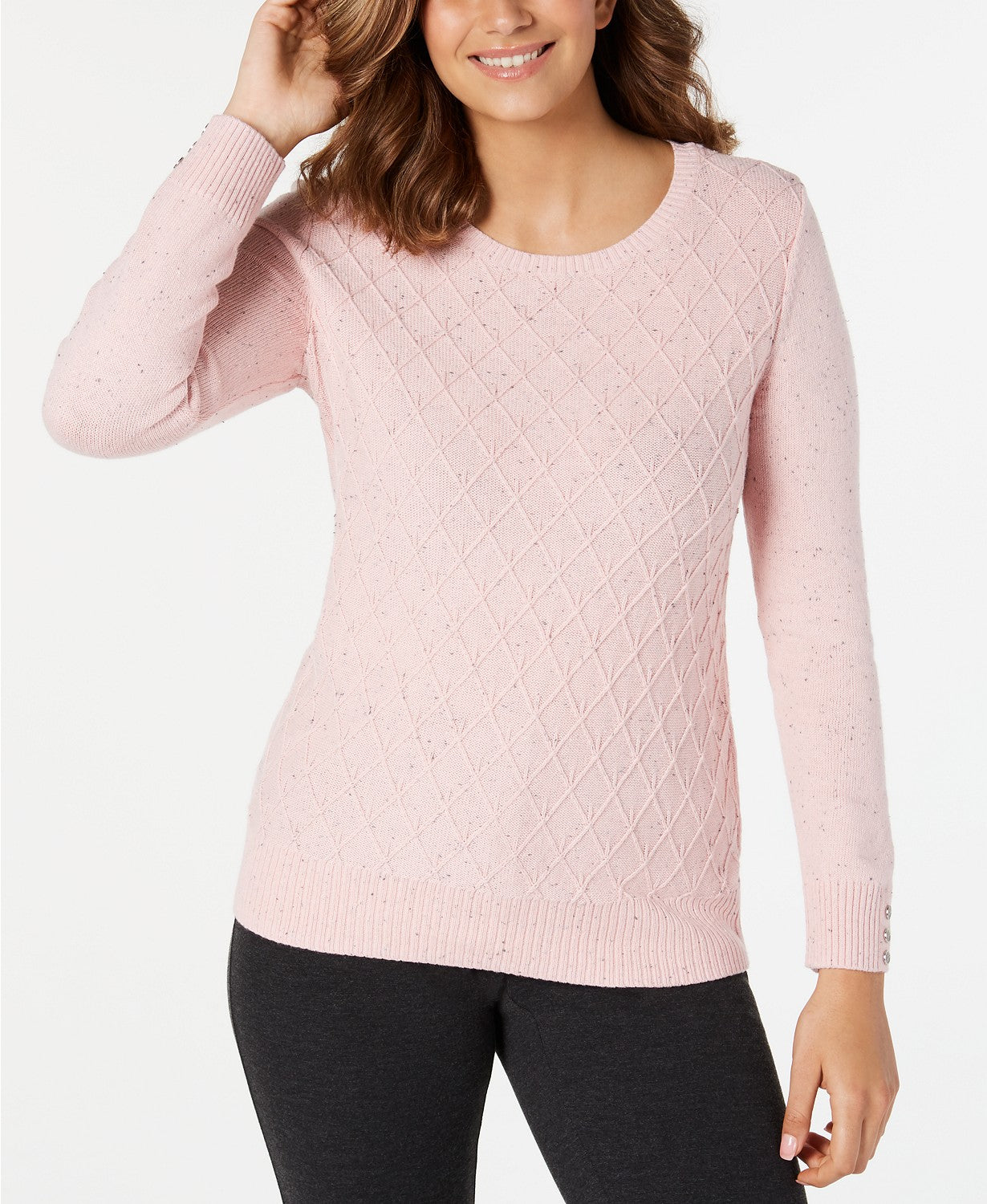 Karen Scott Suéter Feminino Diamond Cable-Knit Rosa Tamanho 2 Extra Grande
