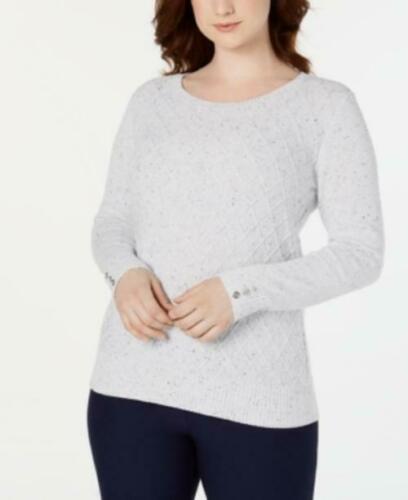 Karen Scott Suéter Feminino Diamond Cable-Knit Branco Tamanho Grande