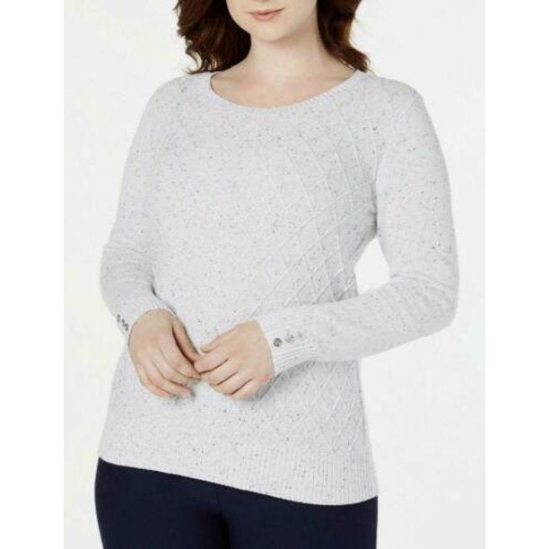 Karen Scott Suéter Feminino de Tricô com Cordão Diamante Branco Tamanho Médio