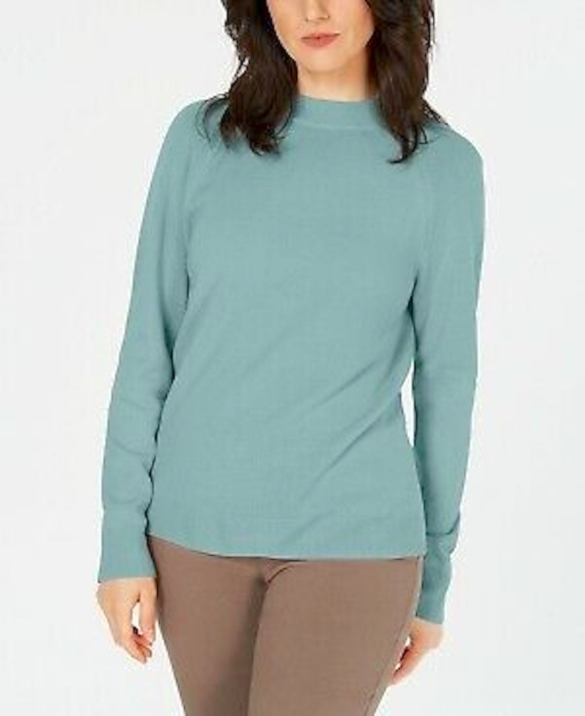 Karen Scott Suéter Feminino com Zíper nas Costas e Gola Simulada Aquifer Tamanho Médio