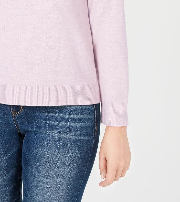 Karen Scott Suéter feminino com zíper nas costas e gola alta, rosa, tamanho extragrande