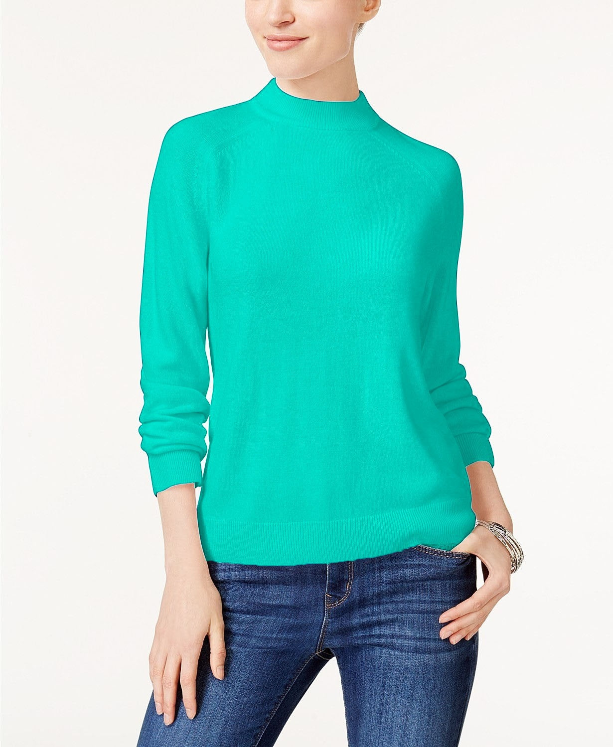 Karen Scott Suéter Feminino Petite Luxsoft com Zíper nas Costas Azul-Marinho Tamanho P