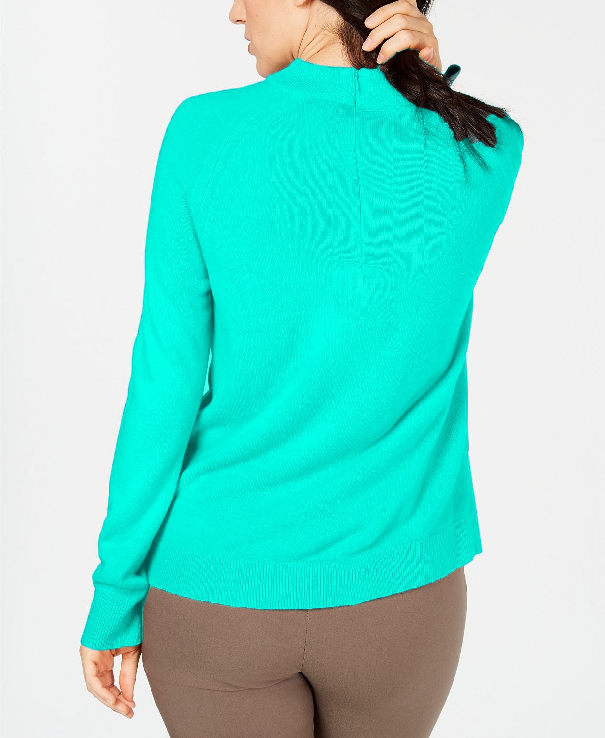 Karen Scott Suéter Feminino Petite Luxsoft com Zíper nas Costas Azul-Marinho Tamanho P