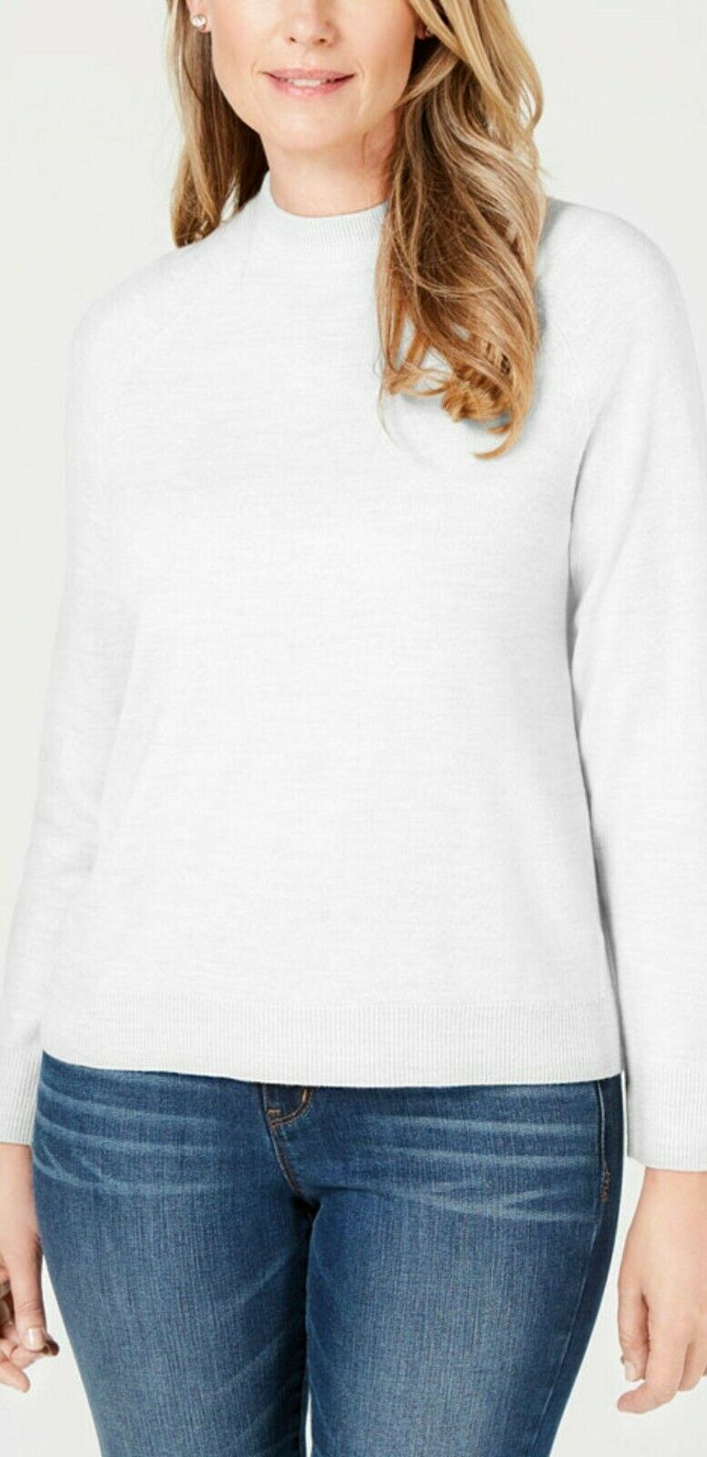 Karen Scott Suéter Feminino Gola Mock Branco Tamanho Pequeno Extra Grande