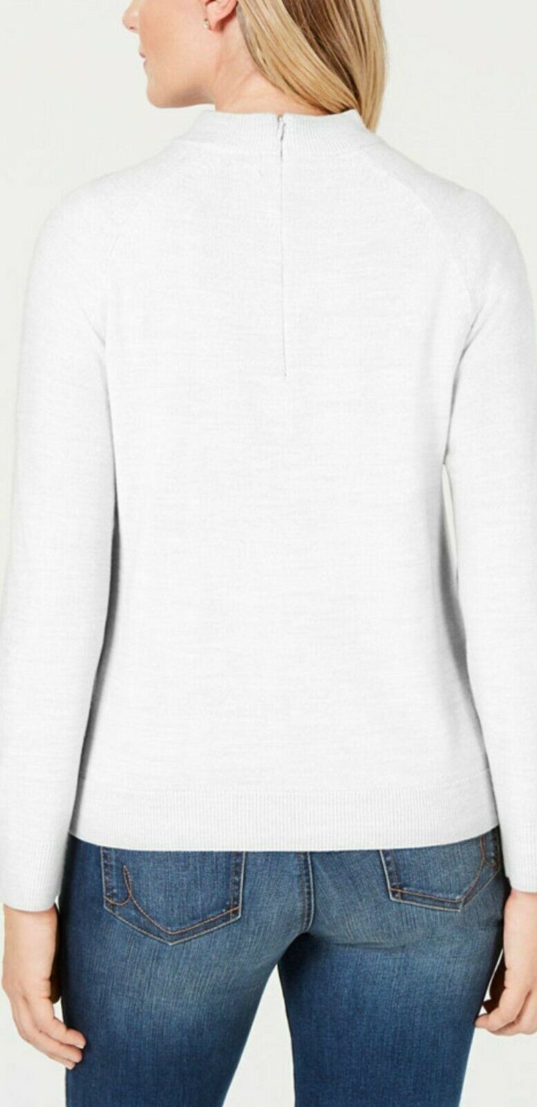 Karen Scott Suéter Feminino Gola Mock Branco Tamanho Pequeno Extra Grande