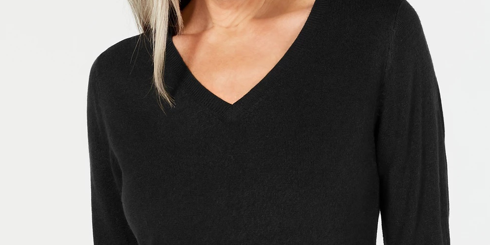 Karen Scott Suéter feminino com decote em V, preto, tamanho extra pequeno