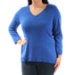 Karen Scott Suéter feminino com decote em V, azul, tamanho grande