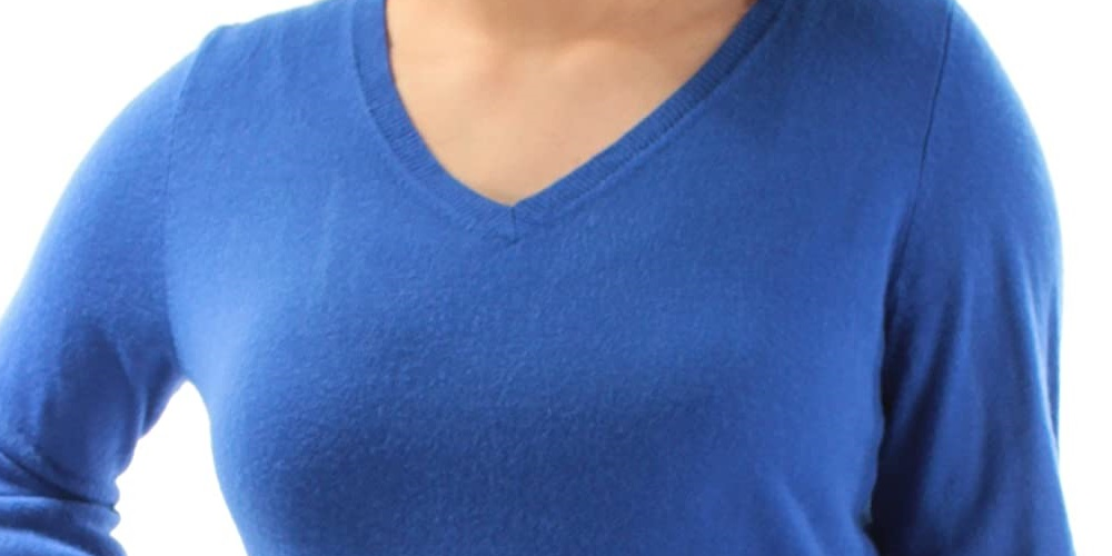 Karen Scott Suéter feminino com decote em V, azul, tamanho grande